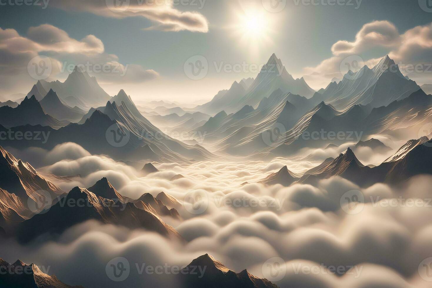 AI generated Layered Mountains and Clouds photo