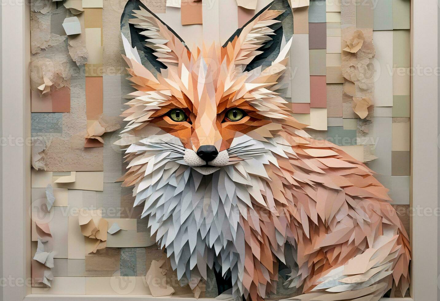 AI generated Detailed Paper Collage Art of a Fox photo