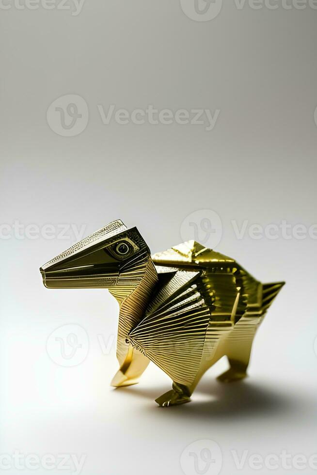 AI generated Origami dinosaur on light background photo