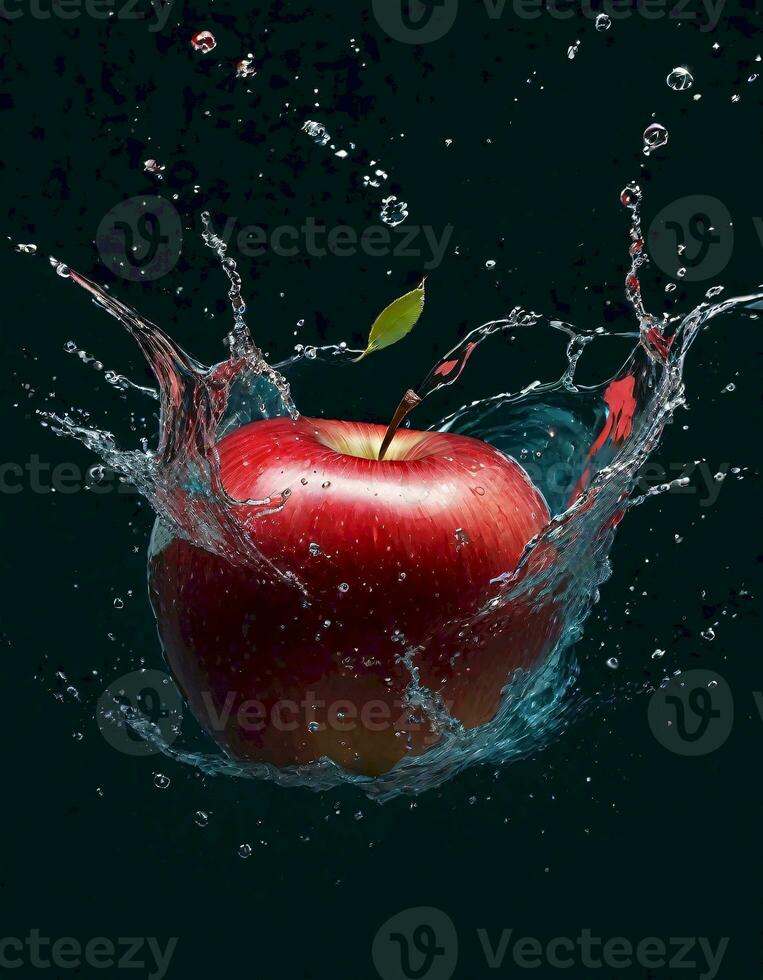 AI generated Red Apple Splashing in Water photo