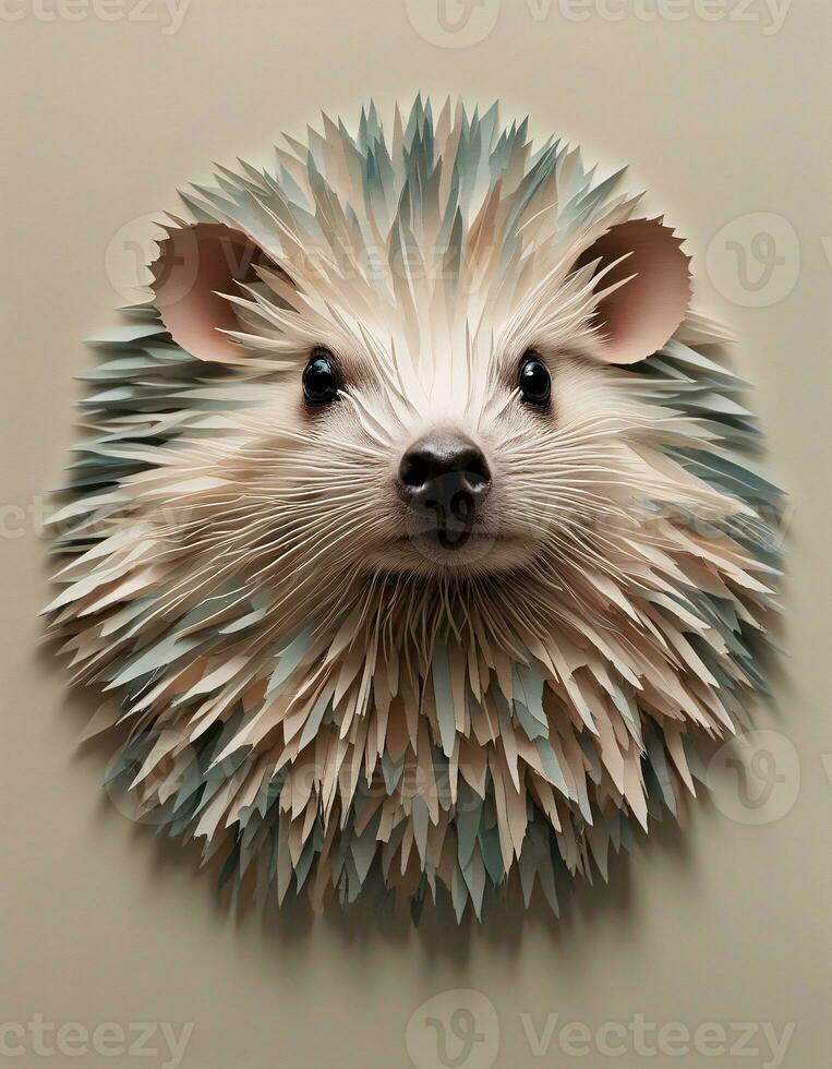 AI generated Detailed Paper Collage Art of a Hedgehog photo