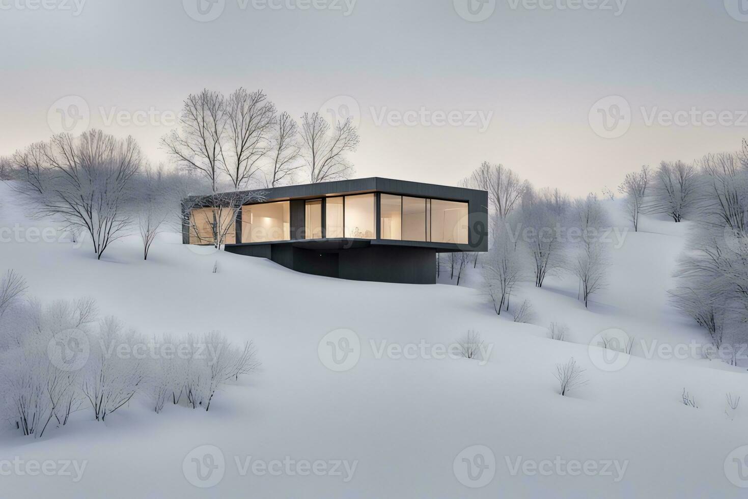 AI generated Modern House in a Winter Wonderland photo