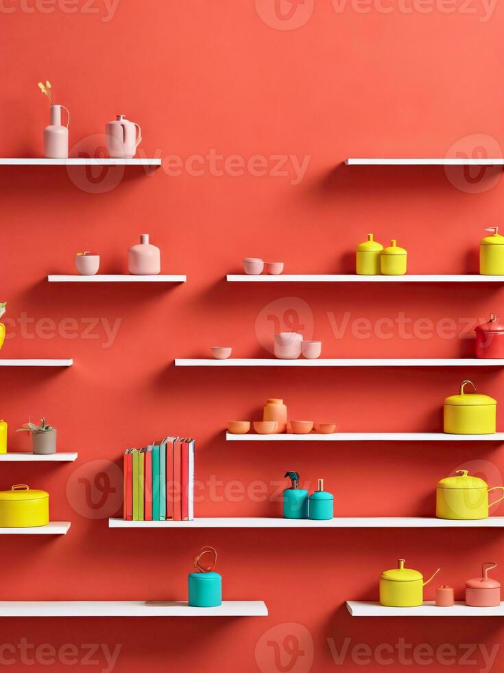 AI generated Colorful Modern Shelves on Vibrant Background photo