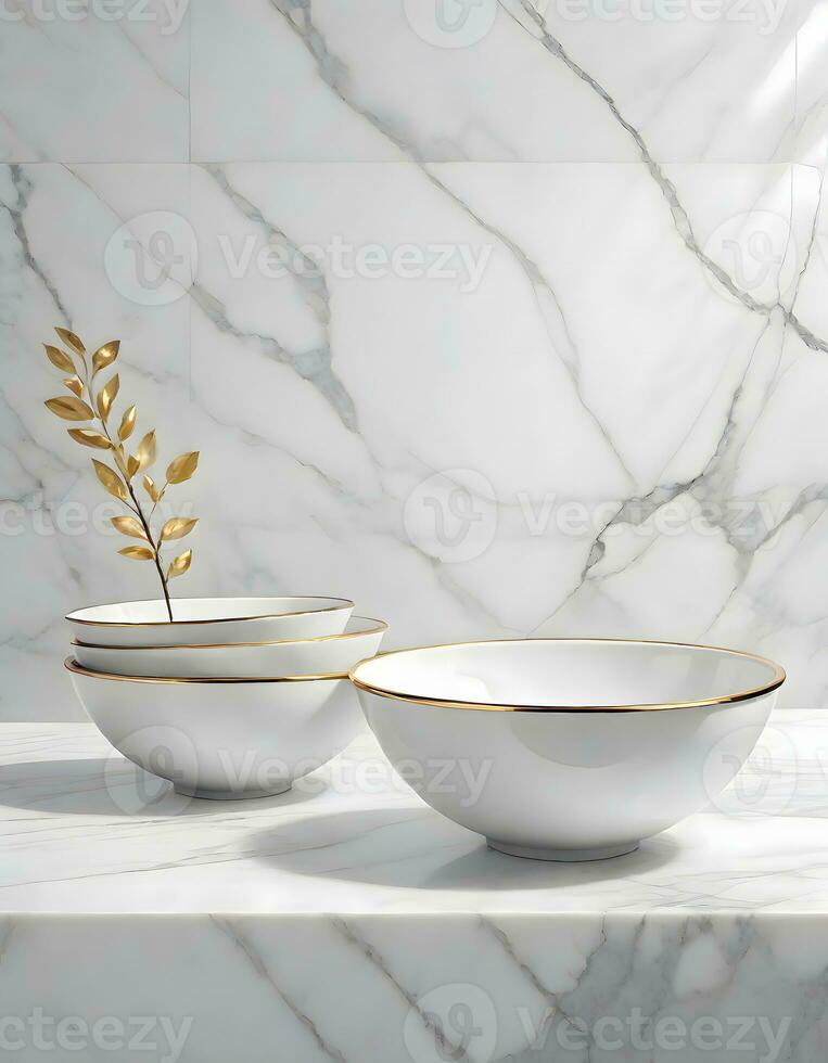 AI generated Minimalist Vintage Enamel Bowls, Generative AI photo