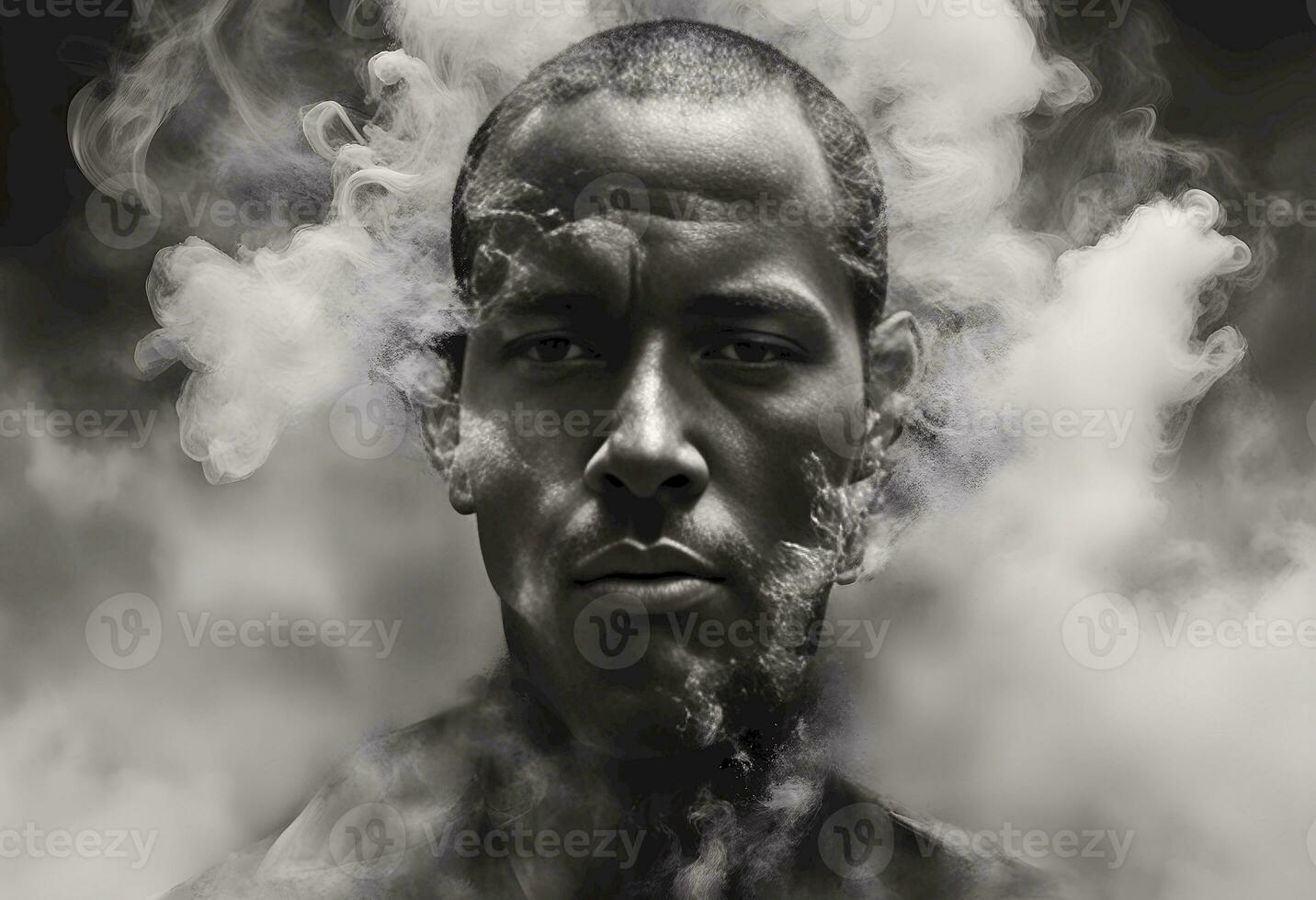 AI generated Desaturated portrait in smoke photo