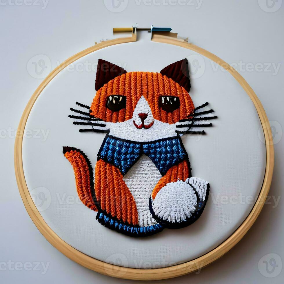 AI generated Whimsical Cross Stitch of Happy Fox photo