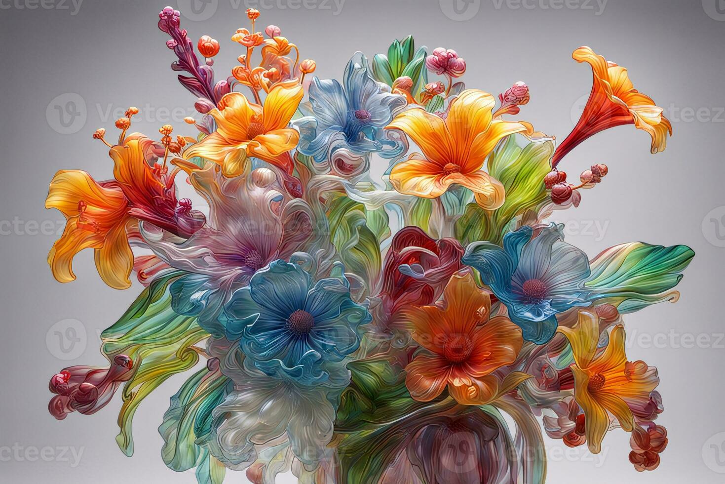 AI generated Blown-Glass Flower Bouquet in Photorealism photo