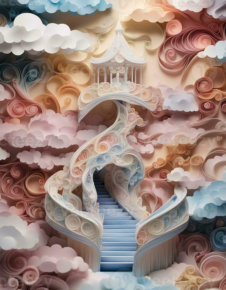 AI generated Paper Quilling of a Stairway photo