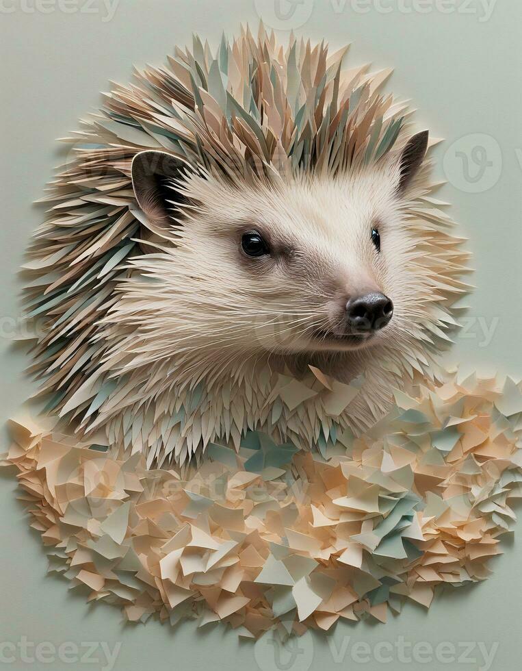 AI generated Detailed Paper Collage Art of a Hedgehog photo