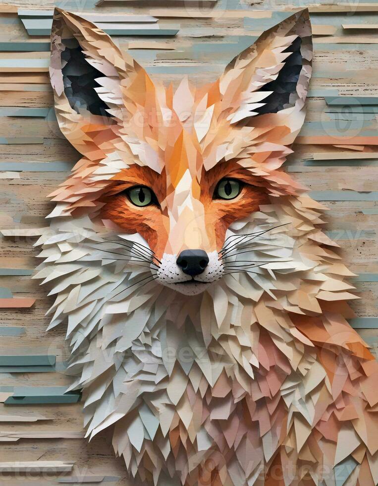 AI generated Detailed Paper Collage Art of a Fox photo