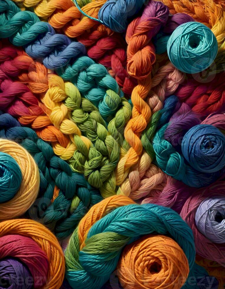 AI generated Vibrant Woolen Knitting Yarns, Generative AI photo