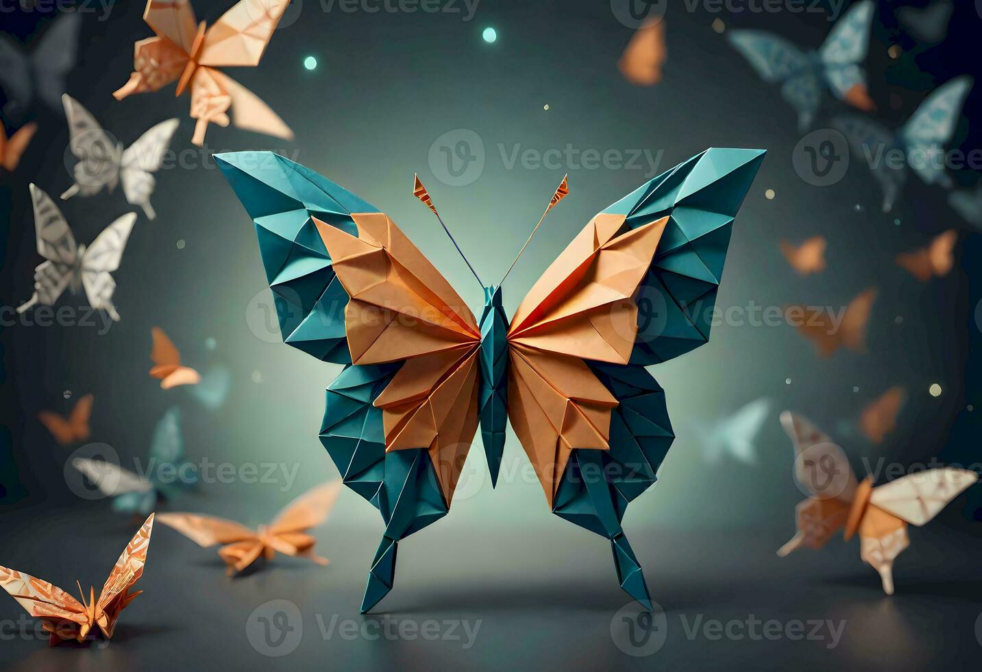 ai generado vistoso origami mariposa foto