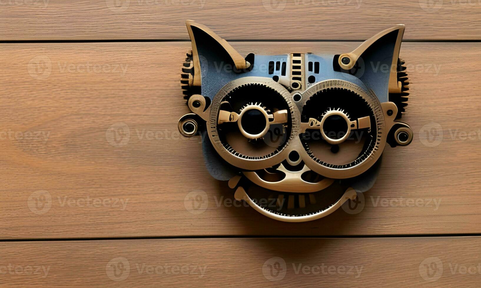 AI generated Bronze Steampunk Animal on Wooden Table photo