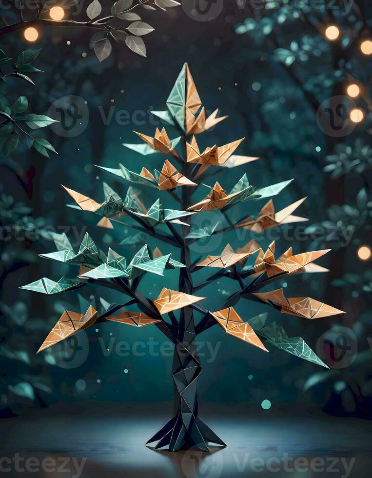 AI generated Colorful Origami Tree photo