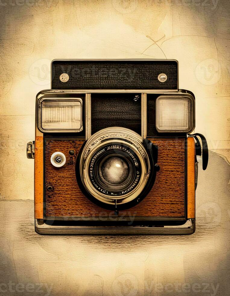 AI generated Vintage Retro Camera on Yellow Background photo