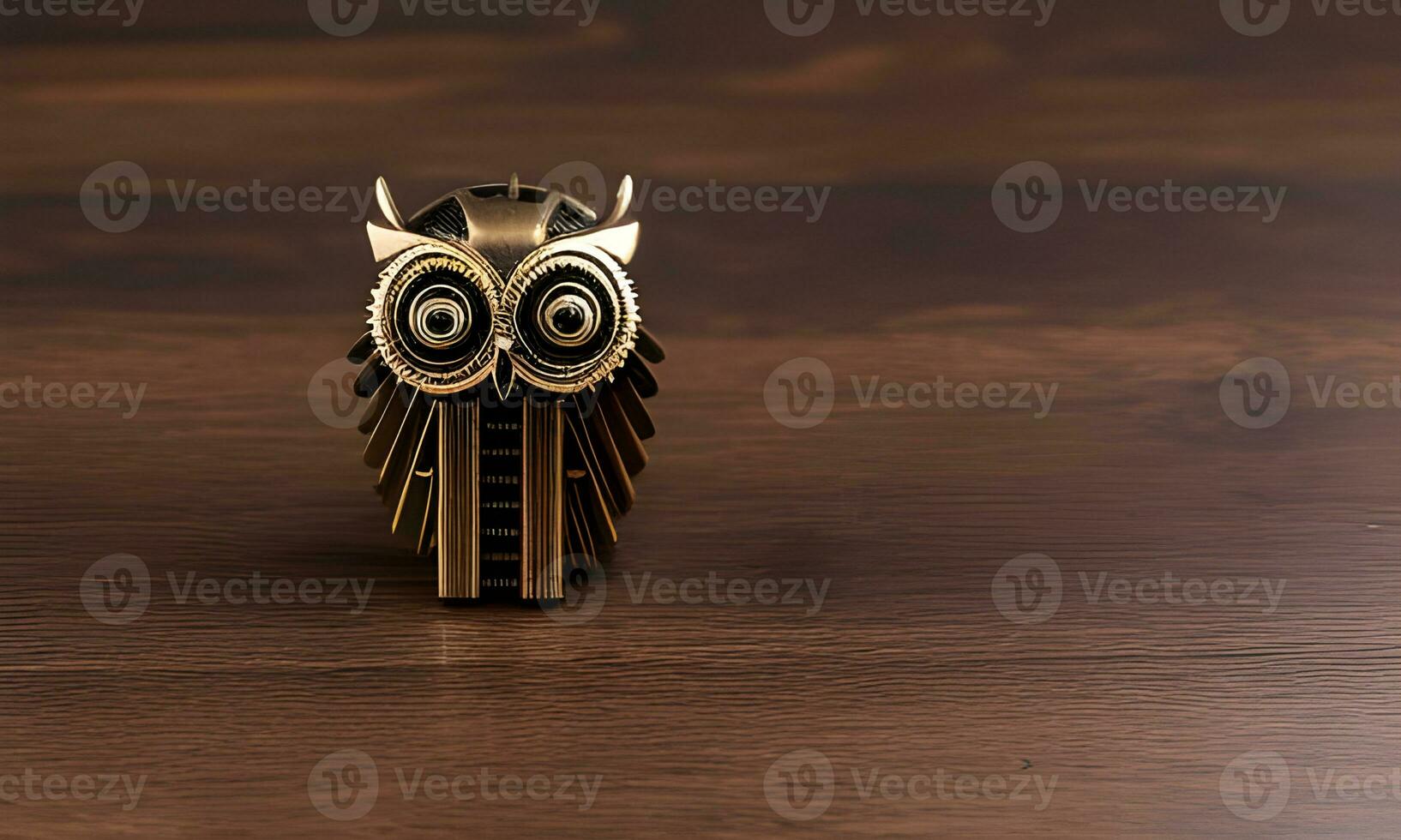 AI generated Bronze Steampunk Animal on Wooden Table photo