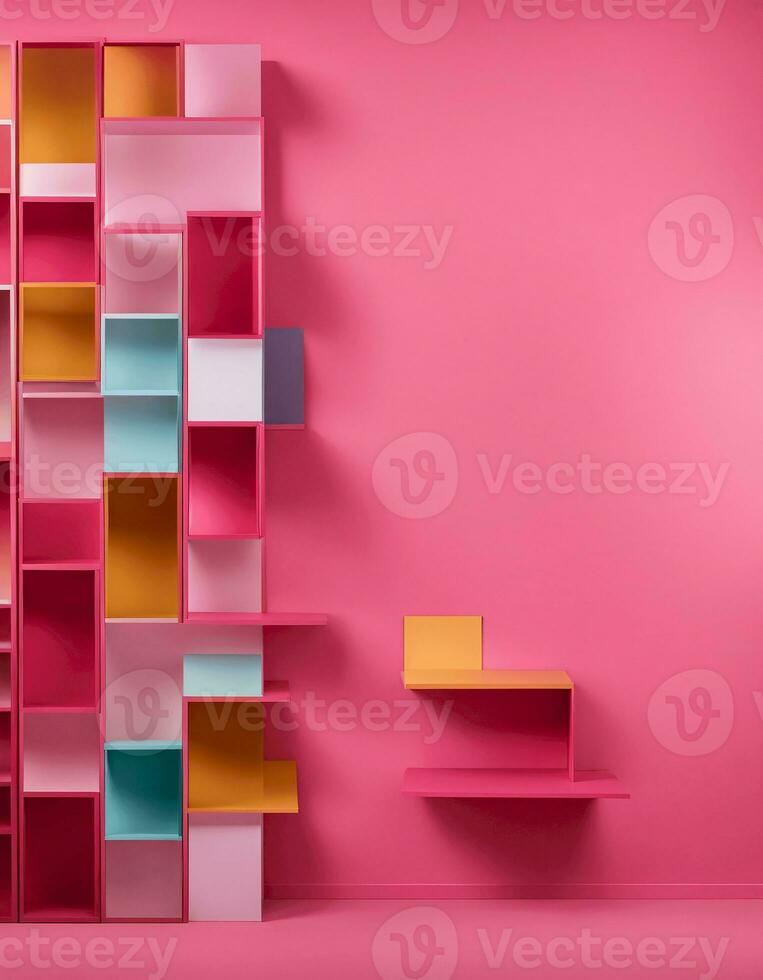 AI generated Pink Modern Shelves on Vibrant Background photo