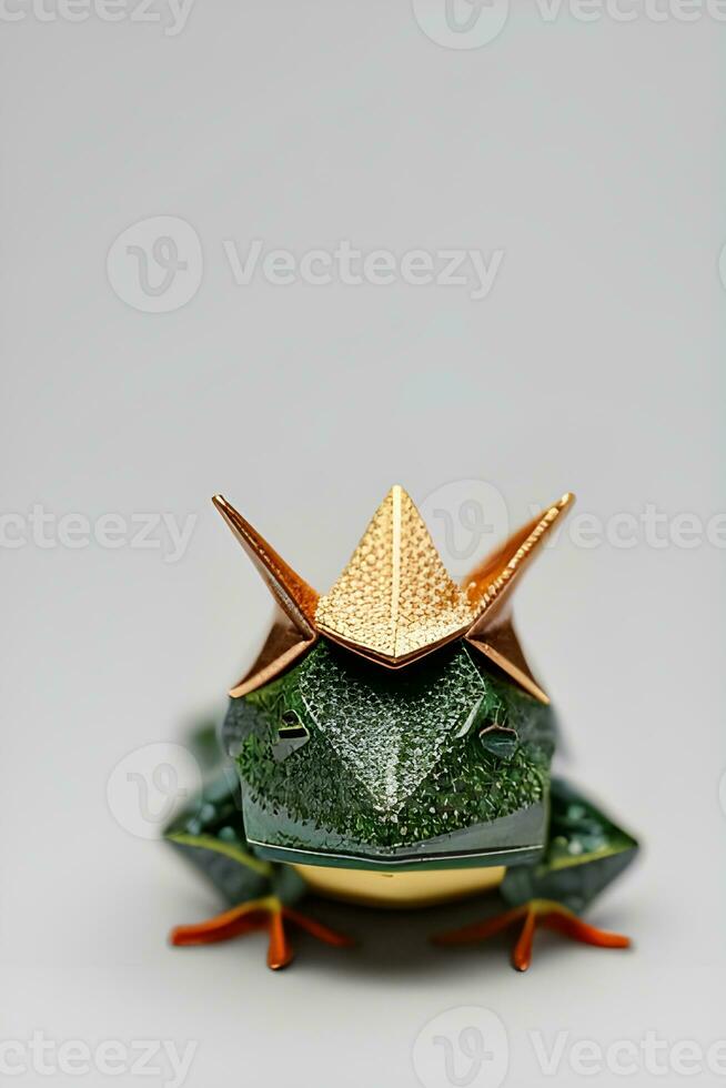 AI generated Origami frog on light background photo