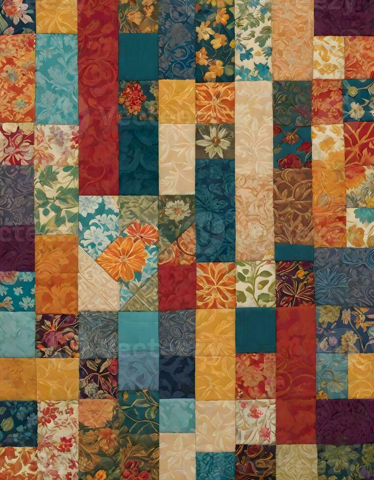 AI generated Handmade Patchwork Blanket Detail photo