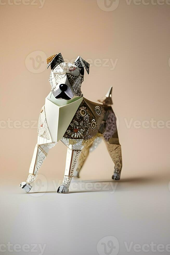 AI generated Origami dog on light background photo