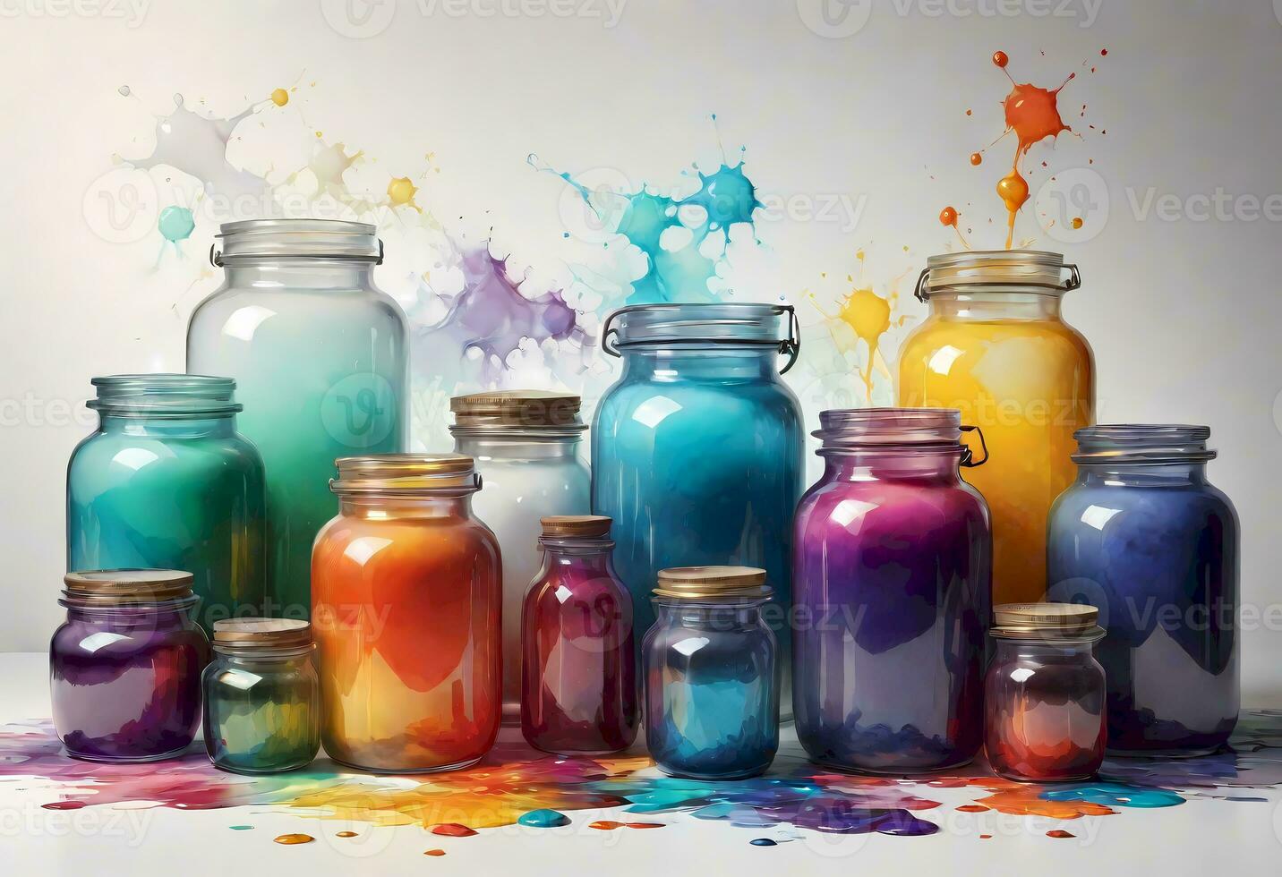 AI generated Colorful Dyes in Glass Jars photo