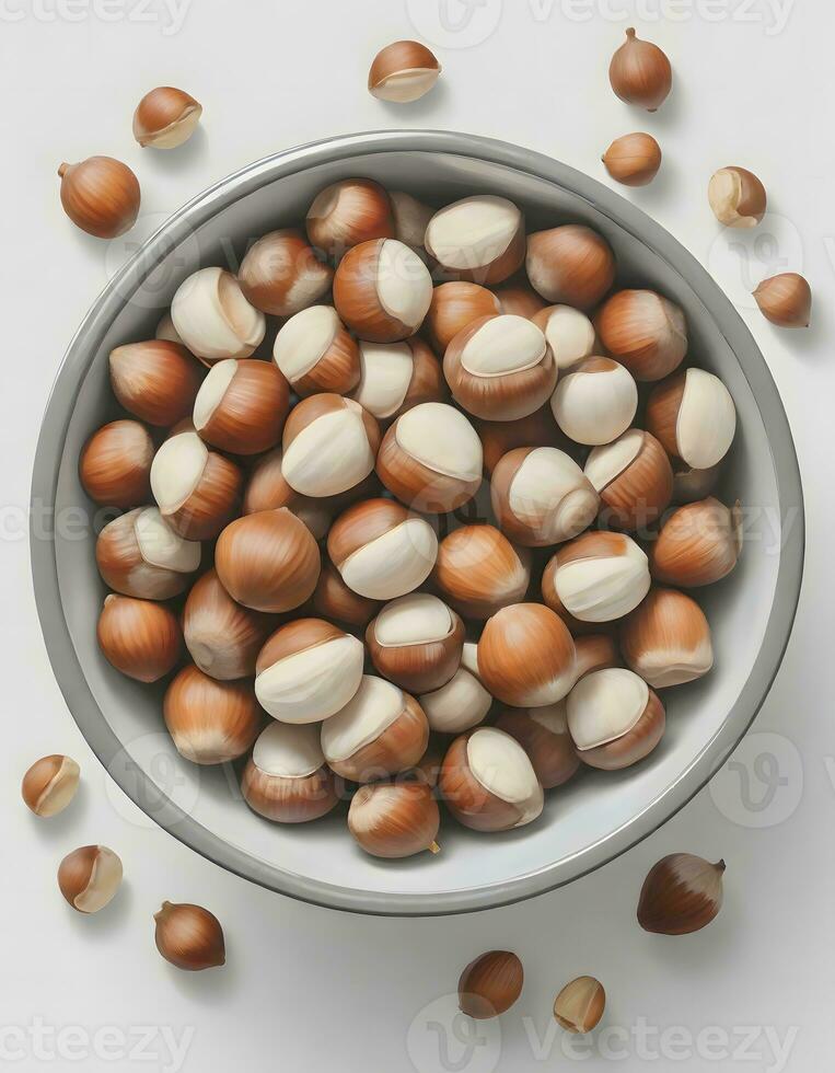 AI generated Hazelnuts in an Enamel Bowl photo