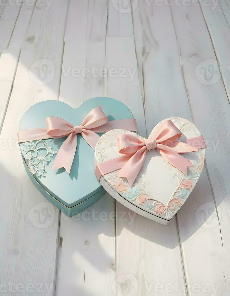 AI generated Pastel Heart Shaped Gift Boxes, Generative AI photo