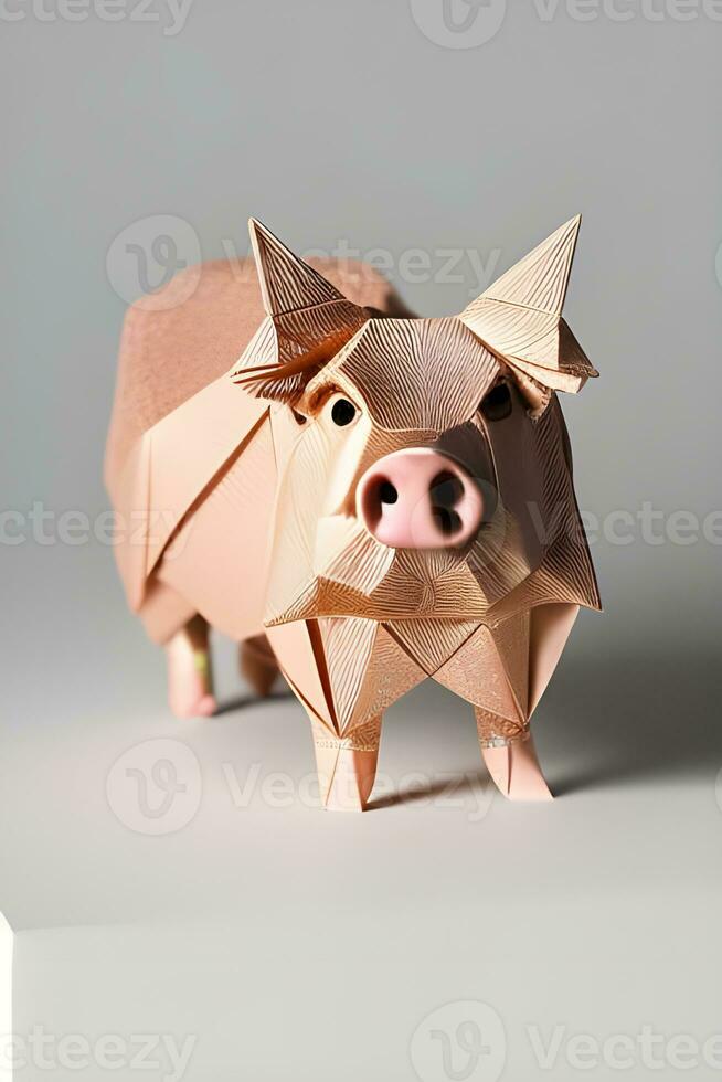 AI generated Origami pig on light background photo