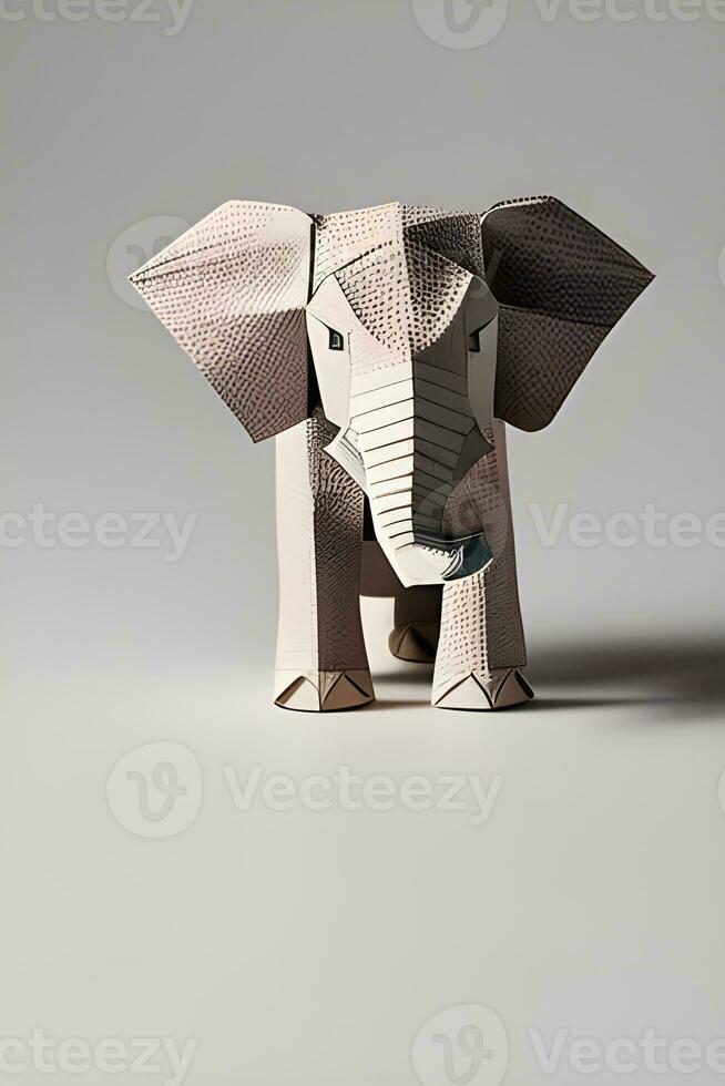 AI generated Origami elephant on light background photo