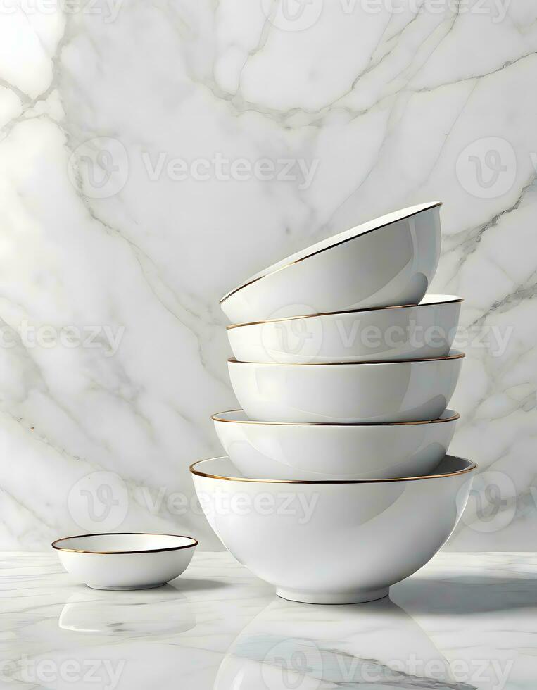 AI generated Minimalist Vintage Enamel Bowls, Generative AI photo