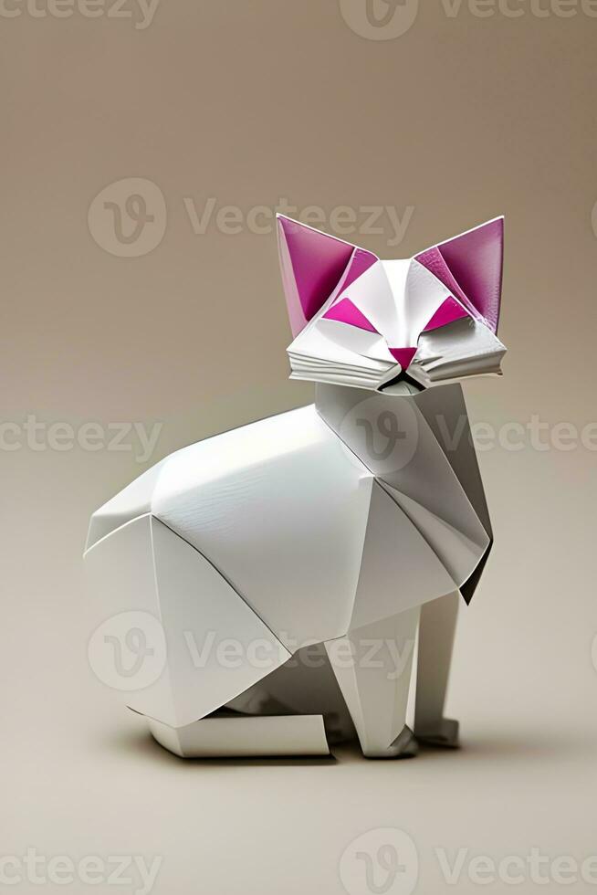 ai generado origami gato en ligero antecedentes foto