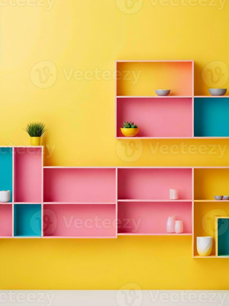 AI generated Colorful Modern Shelves on Vibrant Background photo