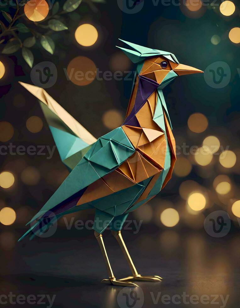 ai generado vistoso origami pájaro foto