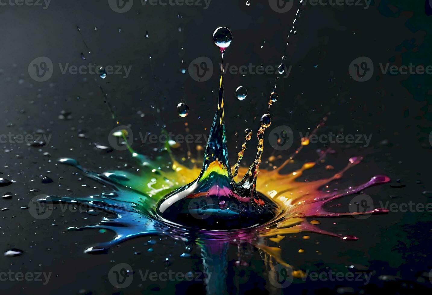 AI generated Rainbow Reflections of Water Drops photo