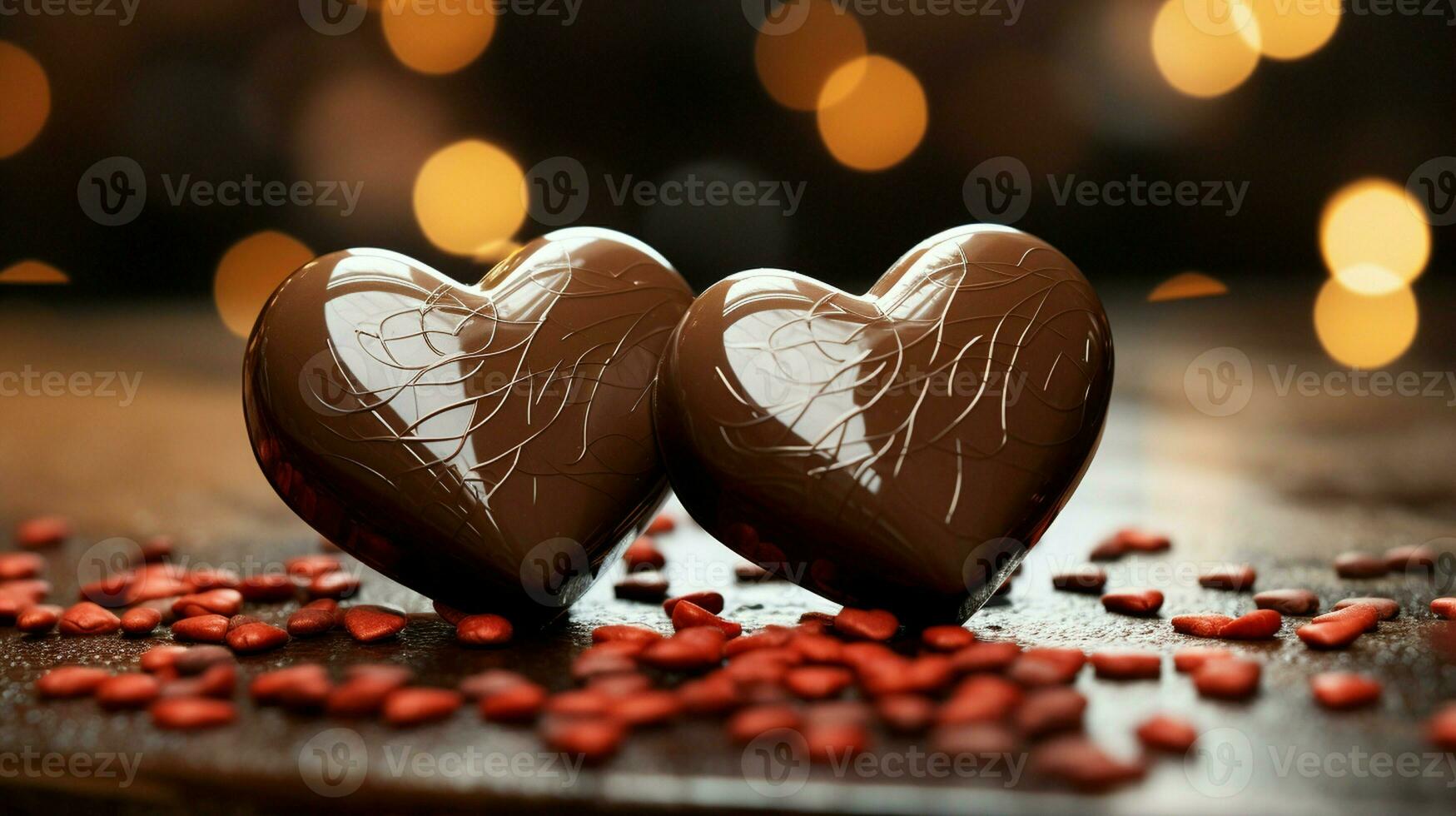 AI generated Two Heart Shape Chocolate, Symbol of Love, Festive Element, Happy Valentine's day, advertising material photo