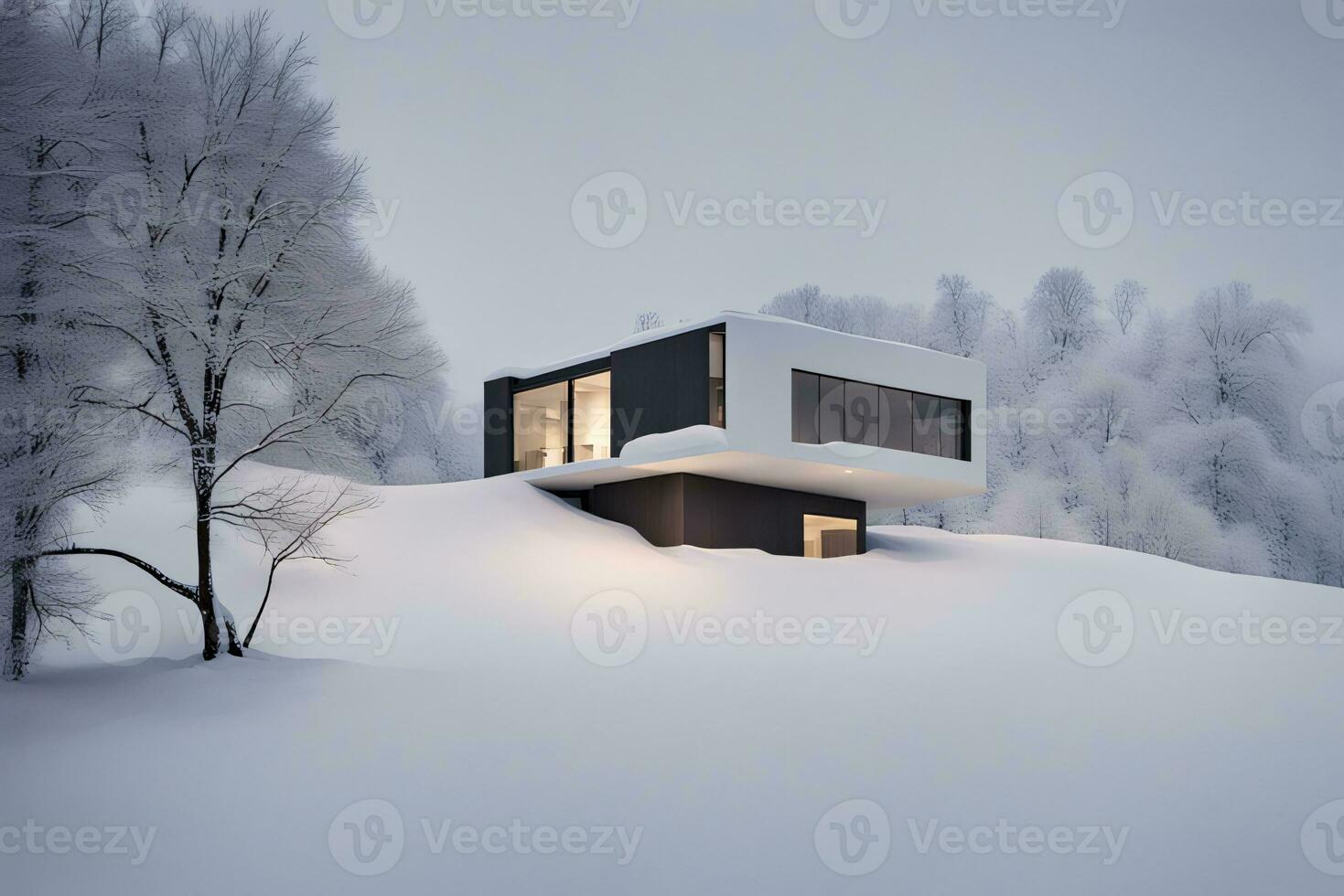 AI generated Modern House in a Winter Wonderland photo