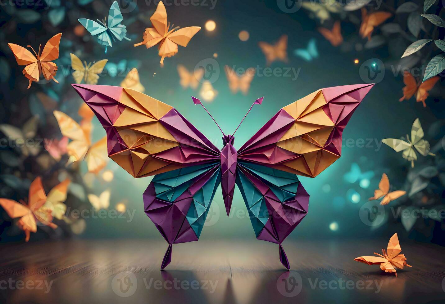 AI generated Colorful Origami Butterfly photo