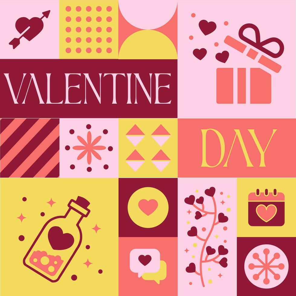 Valentine Heart seamless pattern in scandinavian style postcard with Retro clean concept design vector