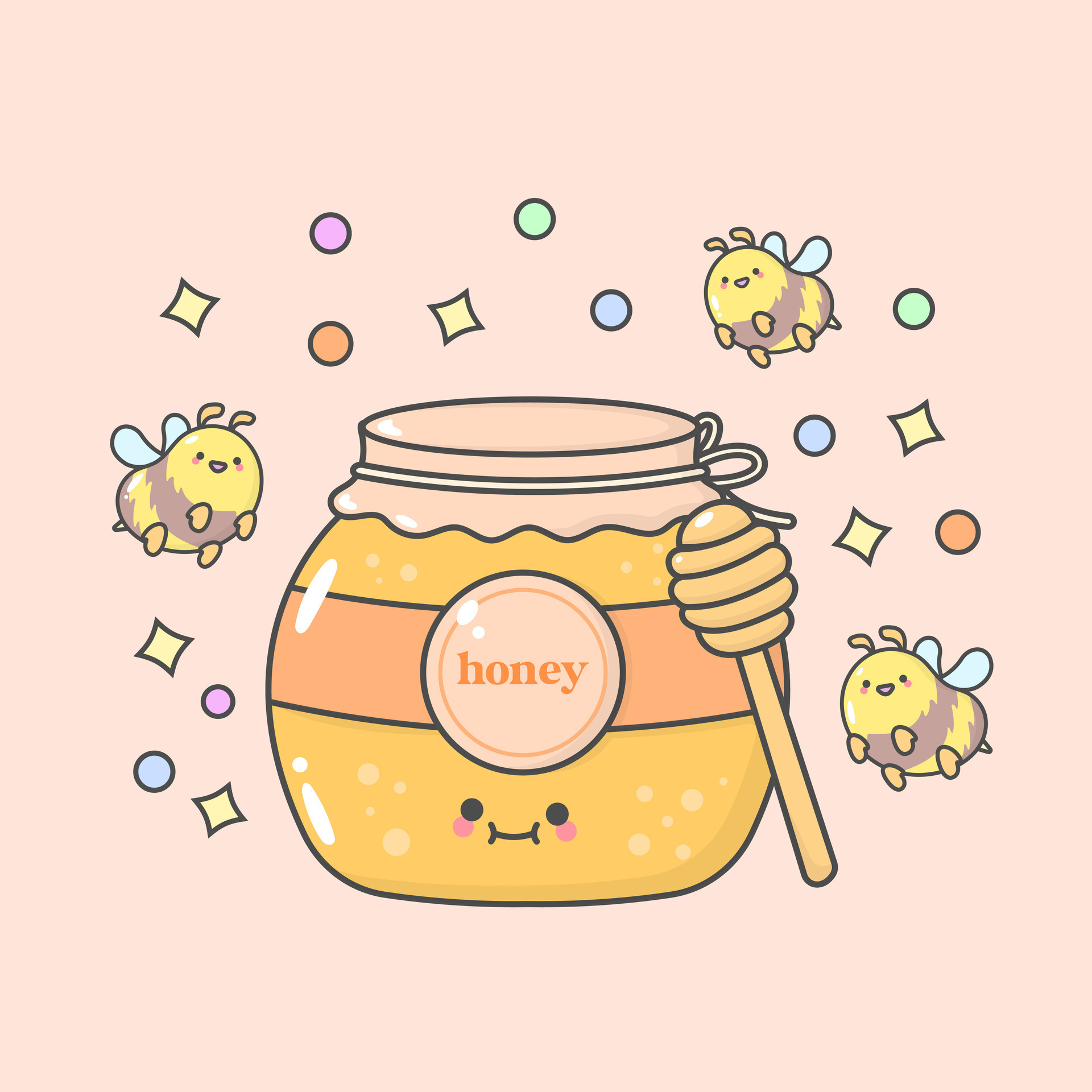Vector Honey Bee with cute facial expressions and pastel colour
