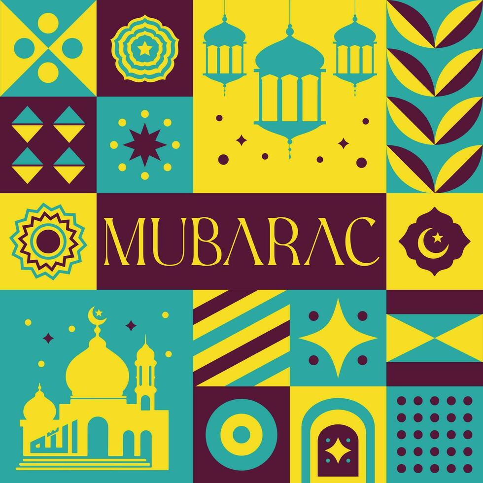Eid Mubarac Ramadan Kareem seamless pattern in scandinavian style postcard with Retro clean concept design vector