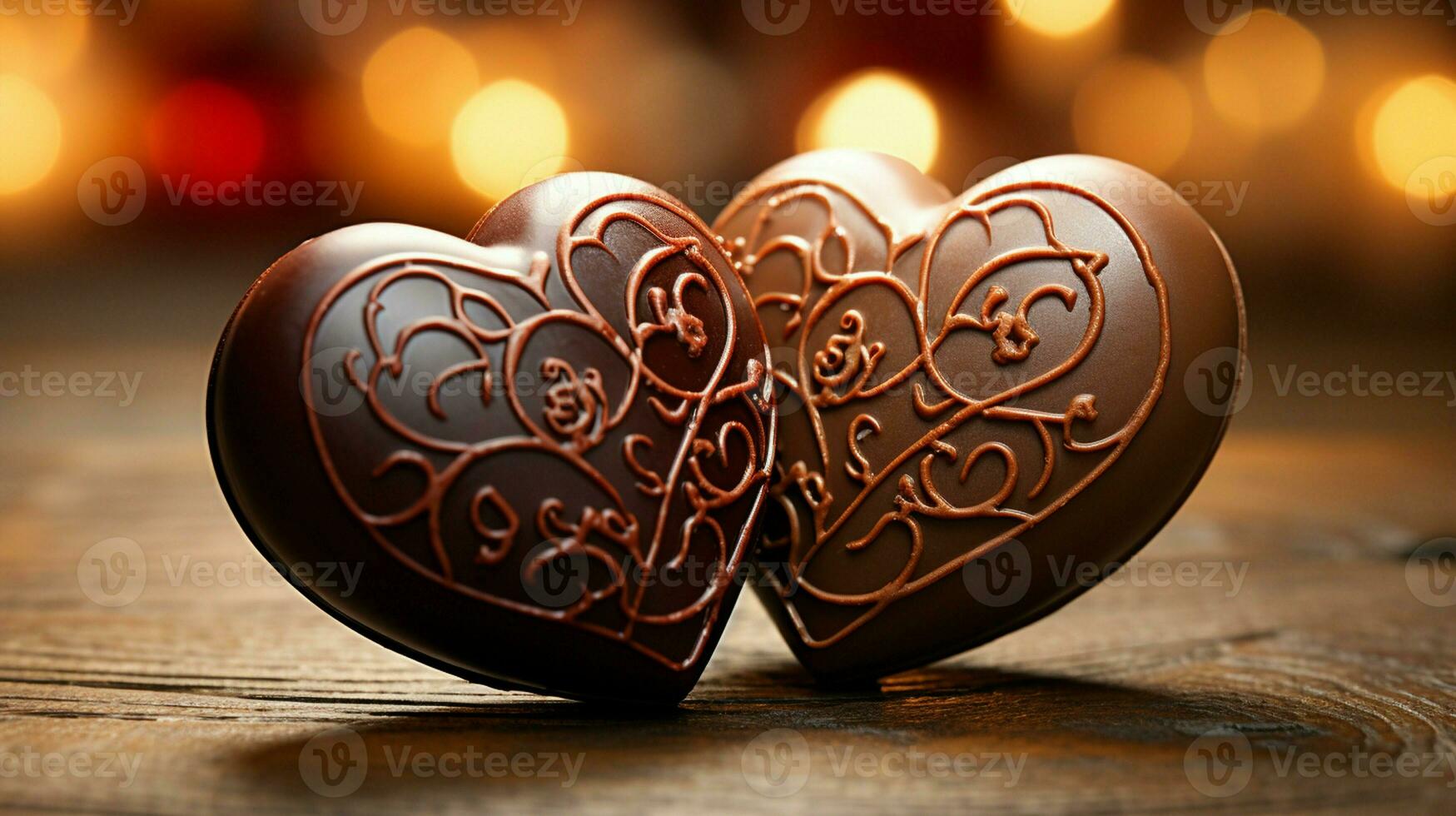 AI generated Two Heart Shape Chocolate, Symbol of Love, Festive Element, Happy Valentine's day, advertising material photo