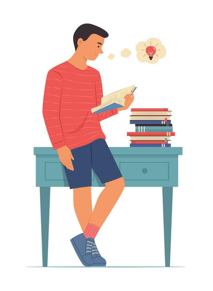 Man Reading a Book and Thinking of Creative Idea Concept Illustration vector