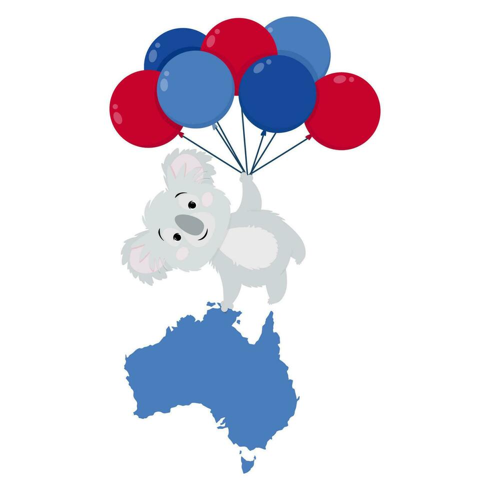linda dibujos animados gris coala con globos con Australia mapa vector