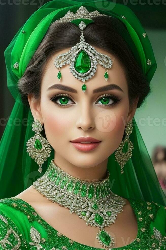 ai generado Boda nupcial maquillaje pakistaní y indio foto