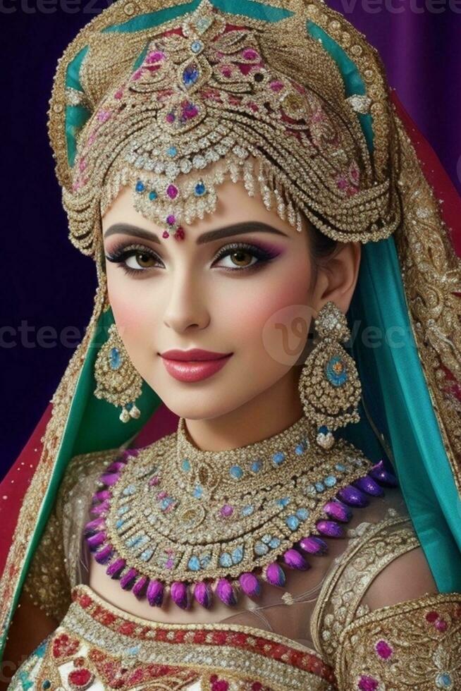 ai generado Boda nupcial maquillaje pakistaní y indio foto