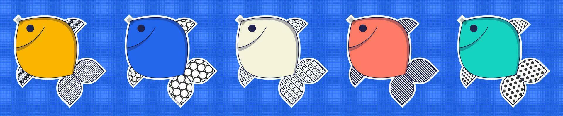 Poisson d'avril. French April Fool's Day stickers set fish. Flat style. Vector illustration