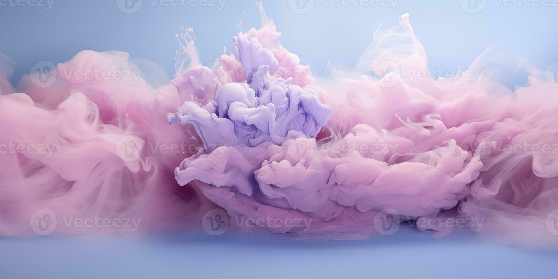 AI generated Pink-blue fluffy pastel ink smoke on a blue background. Generated by artificial intelligence. photo