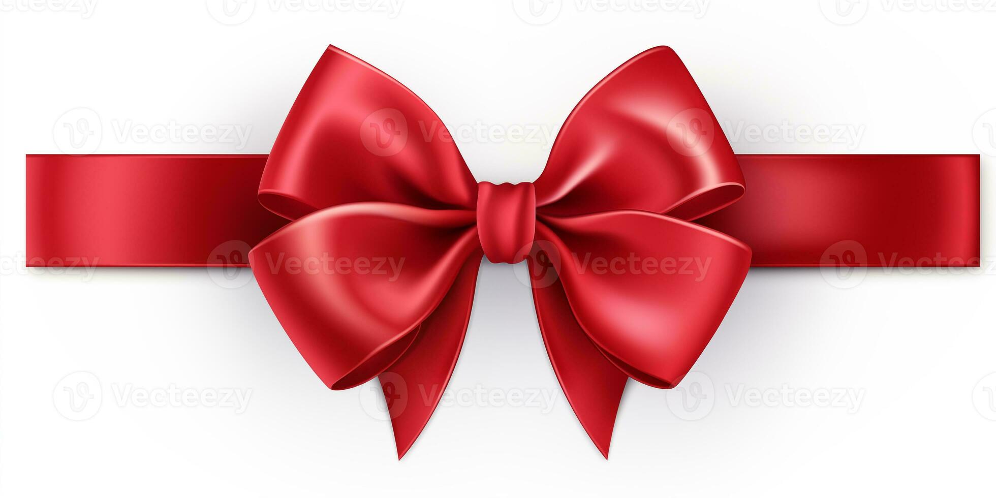 AI generated A red ribbon with a bow on a white background. Valentine's Day celebration. Xmas. A present. Generated by artificial intelligence. photo