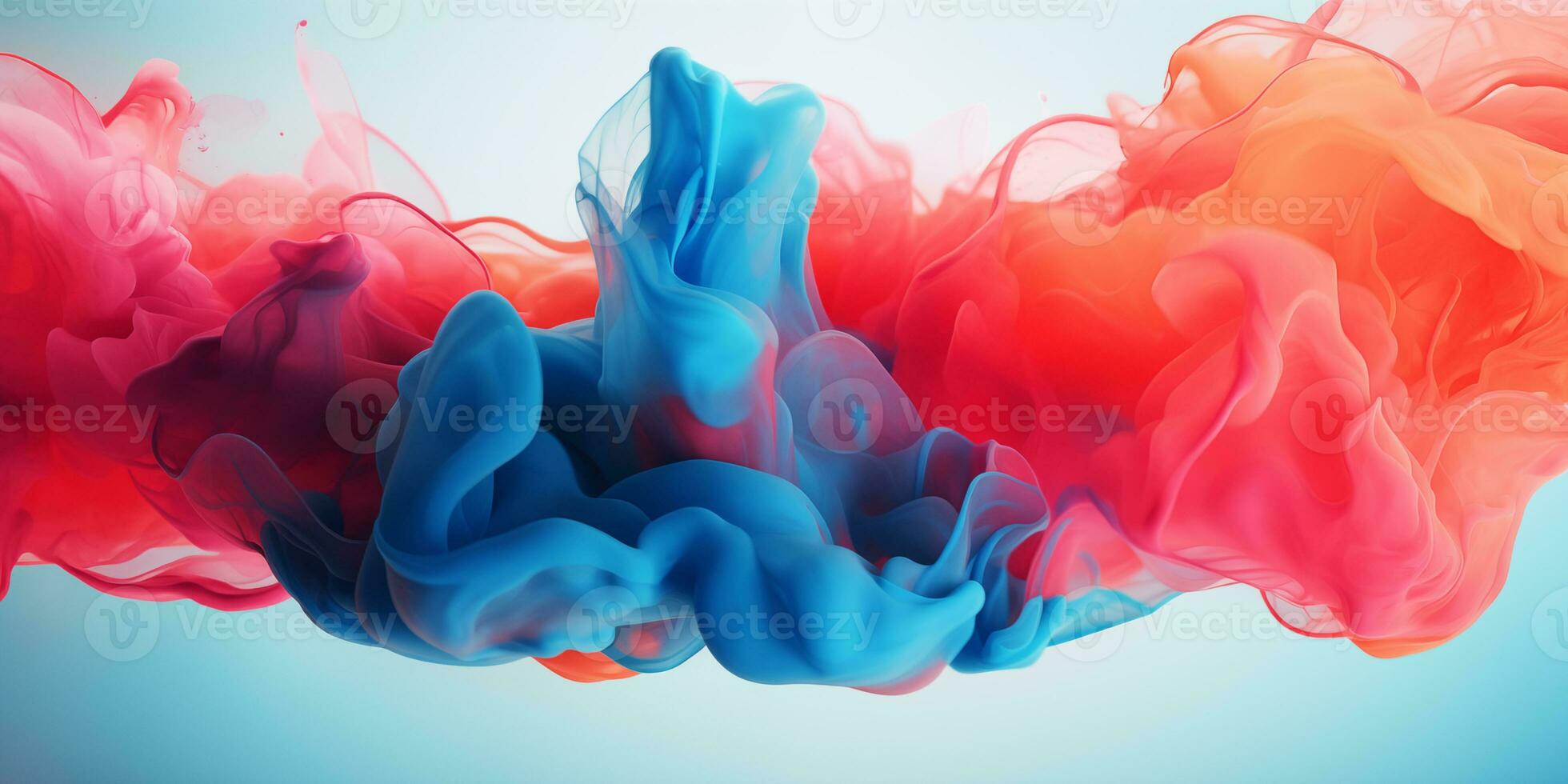 AI generated Red-blue fluffy pastel ink smoke on a blue background. Generated by artificial intelligence. photo