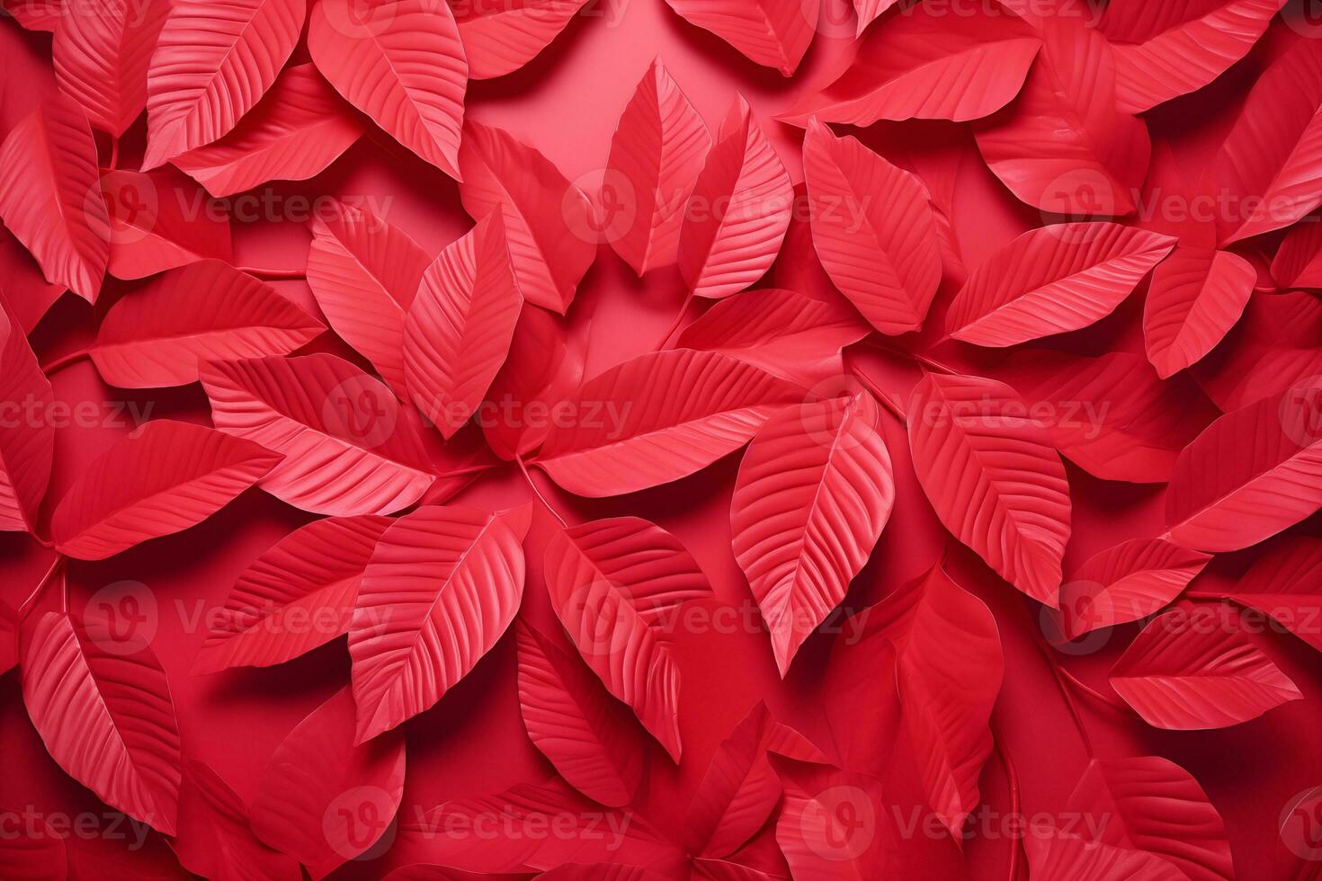 AI generated Red paper leaves on a red background. Generated by artificial intelligence. photo